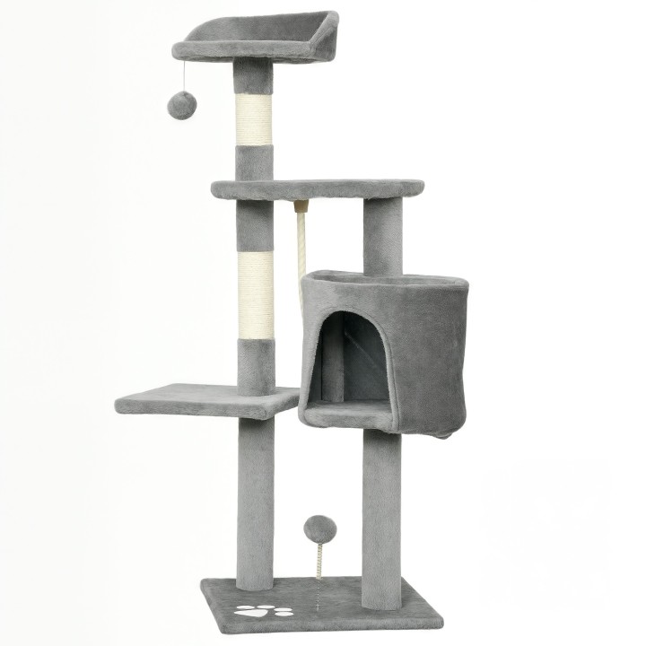 PawHut Katzenbaum multi-equipment Kratzbäume Kratzer Plattformen Höhle Seil Spielzeug 40L x 40B x 114H cm grau   Aosom