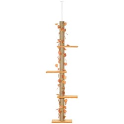 PawHut Kratzbaum für Katzen, Höhenverstellbar 202-242 cm, dekorative Blätter, Kratzbrett und Plattformen, Katzenbaum aus Plüs