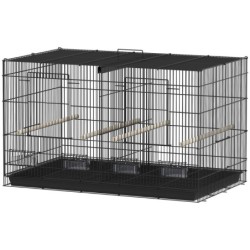 PawHut Vogelkäfig Vogelvoliere aus Stahl innen mit Separator, 4 Holzsitzstangen, herausziehbarem Tablett, 4 Futtertrögen, für