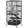 PawHut Käfig für Kleintiere mit 4 Ebenen, Kaninchen- und Frettchenstall mit Rampen, Plattformen und Hängematte, Räder mit Bre