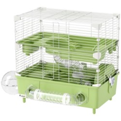 PawHut Hamsterkäfig auf 2 Ebenen und 3 Türen mit Laufrad, Streu und Spielröhren, Käfig für Tiere aus Stahl, PS und PP, 44,5x2