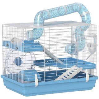 PawHut Tragbarer Hamsterkäfig, Hamsterkäfig mit Hütte, Laufrad, Napf, Wasserflasche, Sitzstangen, Leitern, Rohrsystem, 47,5 x