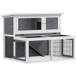 PawHut Kaninchenstall für Drinnen und Draußen, Kaninchenkäfig mit 2 Etagen, für 2-3 Kaninchen mit herausziehbarer Schublade,