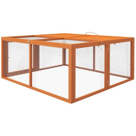 PawHut Kaninchenstall Klappbar für 2-3 Nagetiere mit Mehreren Eingängen, Käfig aus Holz und Stahl, 110x105x50 cm, Orange   Ao