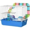 PawHut Hamsterkäfig mit 3 Etagen, Häuschen, Röhren, Wasserbehälter und Laufrad, 59x36x47 cm, Blau und Weiß   Aosom