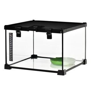PawHut Terrarium für Reptilien mit Verriegelung und Futterschale, Schildkröten- und Schlangen-Terrarium aus Glas und Drahtgit