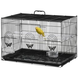 PawHut Vogelkäfig mit 2 Sitzstangen und 3 Eingängen, Voliere für Vögel mit Tablett und 2 Futternäpfen, aus Draht und Kunststo