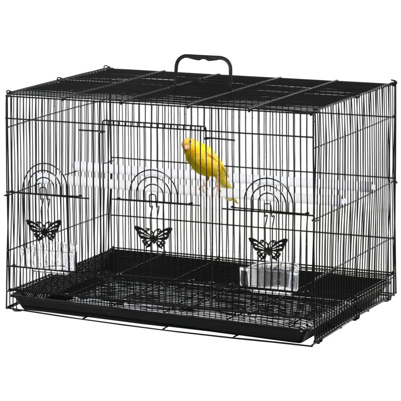 PawHut Vogelkäfig mit 2 Sitzstangen und 3 Eingängen, Voliere für Vögel mit Tablett und 2 Futternäpfen, aus Draht und Kunststo
