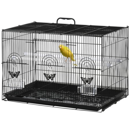 PawHut Vogelkäfig mit 2 Sitzstangen und 3 Eingängen, Voliere für Vögel mit Tablett und 2 Futternäpfen, aus Draht und Kunststo