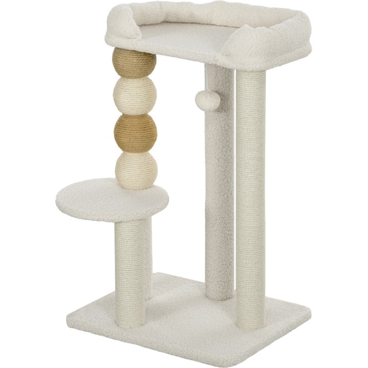 PawHut Katzenbaum mit Obere Bett, Plattform und Spielball, Kratzbaum für Katzen aus Holz, Plüsch und Jute, 48,5x40x76 cm, Bei
