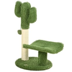 PawHut Katzenbaum in Kaktusform mit Kratzfläche, Spielball und Plattform, Kratzbaum aus Spanplatte und Plüsch, 35x31x55,5 cm,