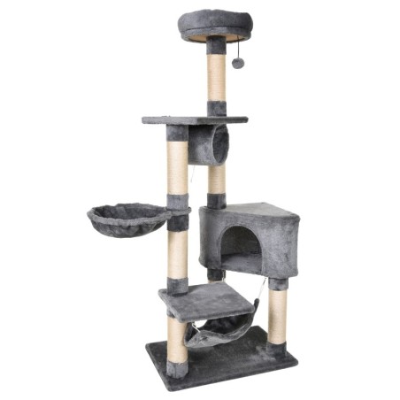 PawHut Kratzbaum für Katzen mit Höhle, Hängematte, schwebenden Betten und Sisal-Kratzpfosten, Grau, 60x40x154cm   Aosom