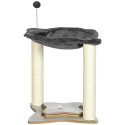 PawHut Katzenkratzbaum max 5kg mit Hängematte, Spielbällen und Sisalstangen, Kratzturm aus MDF und Plüsch, 53,5x53,5x66cm, Gr