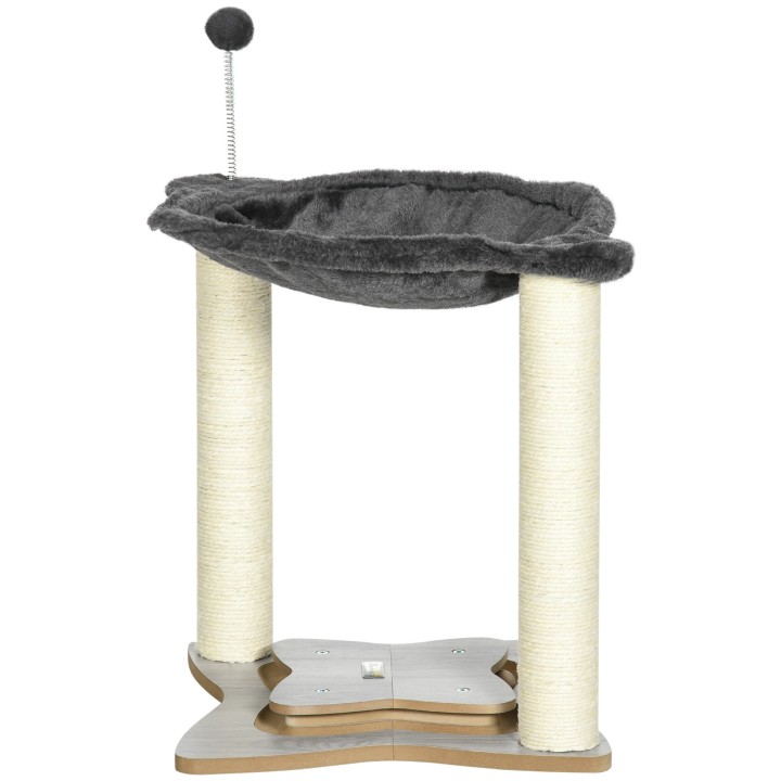 PawHut Katzenkratzbaum max 5kg mit Hängematte, Spielbällen und Sisalstangen, Kratzturm aus MDF und Plüsch, 53,5x53,5x66cm, Gr