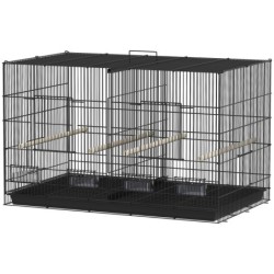PawHut Vogelkäfig mit Trennwand und unterem Regalboden, Vogelvoliere aus Stahl und PP mit 4 Sitzstangen und 4 Futternäpfen, 9