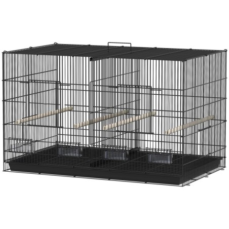 PawHut Vogelkäfig mit Trennwand und unterem Regalboden, Vogelvoliere aus Stahl und PP mit 4 Sitzstangen und 4 Futternäpfen, 9