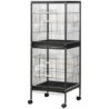 PawHut Vogelkäfig 2 in 1 Voliere für Innenbereich mit 4 Drehbaren Rädern, Herausnehmbaren Schubladen und Kunststoffbehältern,