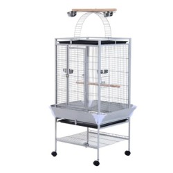 PawHut Vogelkäfig mit Rädern Höhe 161,5 cm, Edelstahlschalen und Holzsitzstangen, Silber   Aosom
