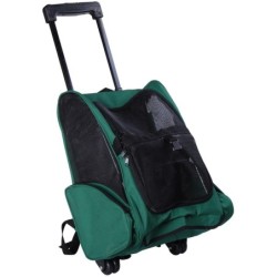 PawHut Transportrucksack 2-in-1 für Hunde und Katzen mit Seitentaschen, Teleskopgriff und Rädern, 42x25x55cm, Grün   Aosom