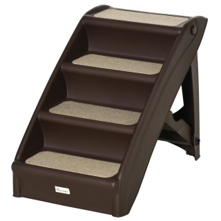 PawHut Hundetreppe mit 4 rutschfesten Stufen, Haustiertreppe bis 10 kg aus PP, 62x38x49.5cm, Dunkelbraun   Aosom