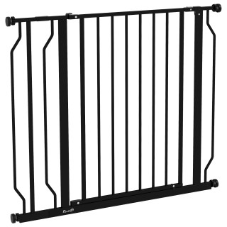 PawHut Hundegitter ausziehbar 75-95 cm und verstellbar für Treppen und Türen, Hundetor 76 cm hoch aus Stahl und ABS, Schwarz