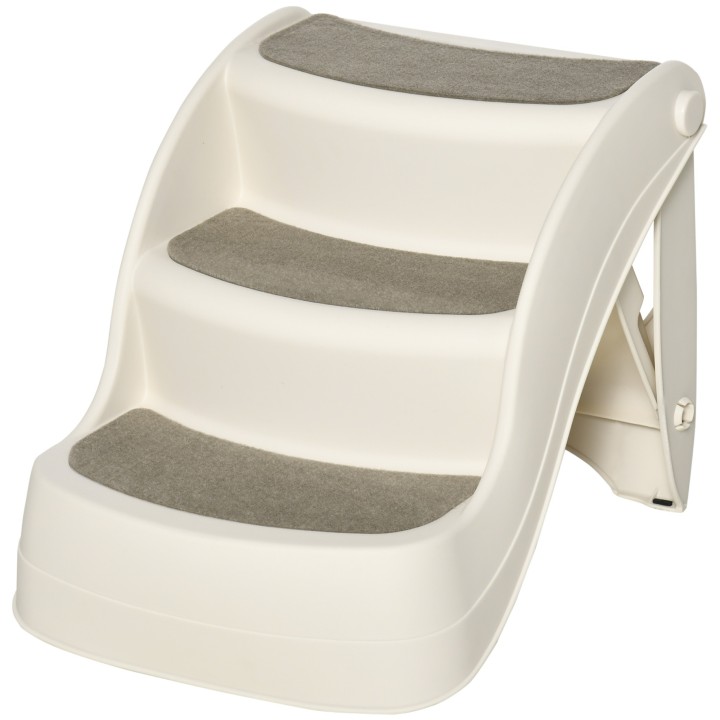 PawHut Haustiertreppe Klappbar mit 3 rutschfesten Stufen, Treppe für Haustiere, Welpen, Katzen, aus PP, 49x38x38 cm, Beige