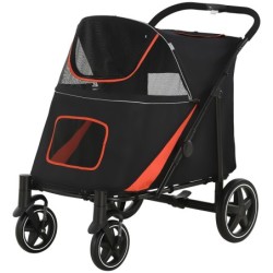PawHut Hundewagen für große und mittelgroße Hunde Klappbarer 4-Rad-Wagen mit Reißverschlüssen und Netzfenstern, Wagen für Hau