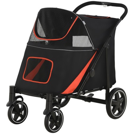 PawHut Hundewagen für große und mittelgroße Hunde Klappbarer 4-Rad-Wagen mit Reißverschlüssen und Netzfenstern, Wagen für Hau