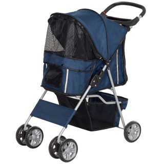 PawHut Hundekinderwagen Bis 10 kg, Klappbarer Haustierbuggy, 75x45x97 cm, Dunkelblau   Aosom