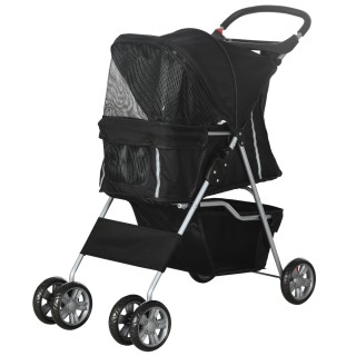PawHut Hundewagen Bis zu 10 kg, Faltbarer Haustierwagen Kinderwagen, 75x45x97 cm, Schwarz   Aosom