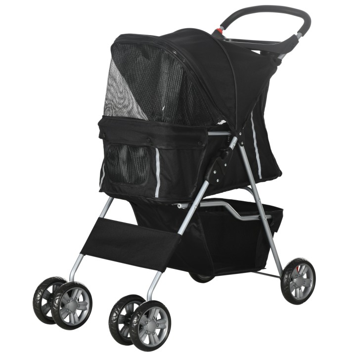 PawHut Hundewagen Bis zu 10 kg, Faltbarer Haustierwagen Kinderwagen, 75x45x97 cm, Schwarz   Aosom