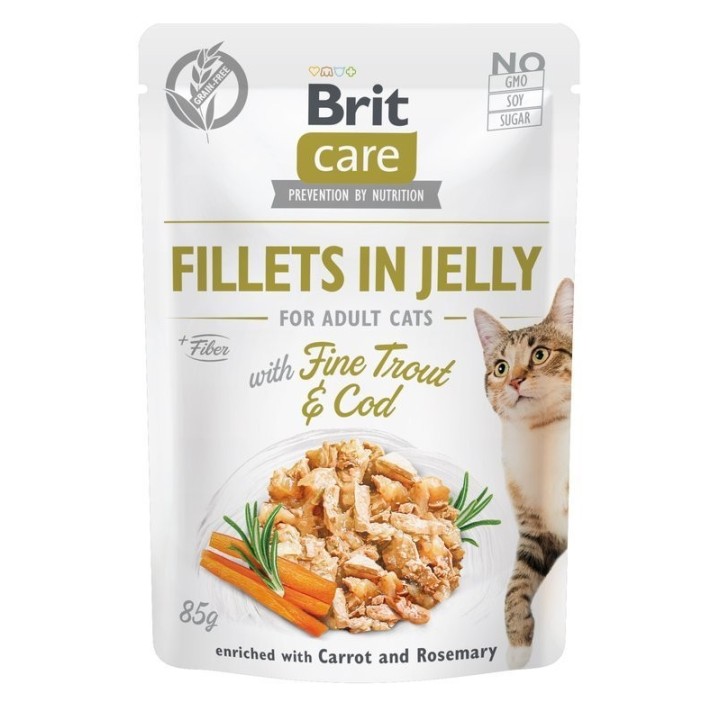 BRIT Care Fillets in Jelly with Fine Trout & Cod 24 x 85 g Kabeljau und Forelle