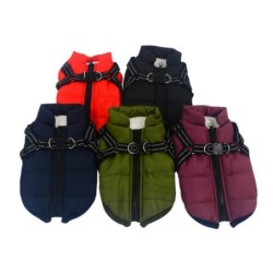 Haustier-Hundejacke mit Geschirr, winddichter Winter-Haustierhund, gepolsterter Mantel, Kleidung für Chihuahua, französische