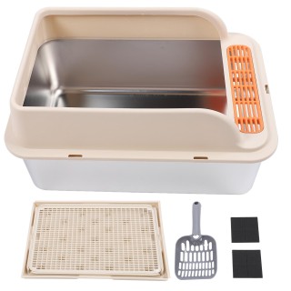 Extra große Katzentoilette, großes Fassungsvermögen, Edelstahl, spritzwassergeschützt, oben offen, leicht zu reinigen für XL