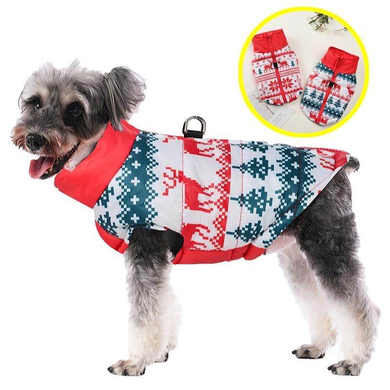Hundekleidung mit Weihnachtsdruck für kleine und mittelgroße Hunde und Katzen, wasserdicht, winddicht, warm, für den Winter,