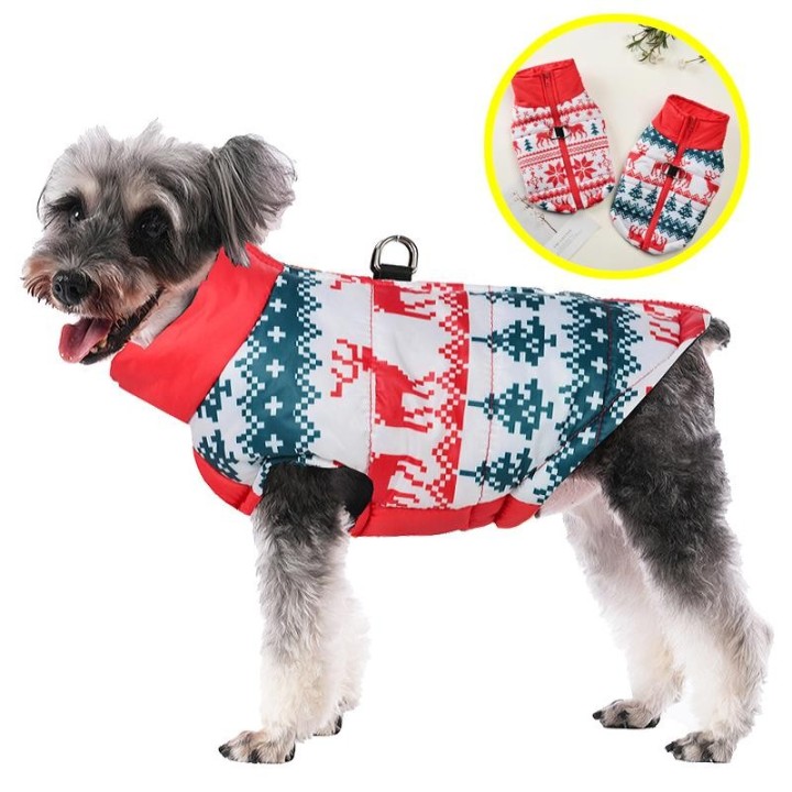 Hundekleidung mit Weihnachtsdruck für kleine und mittelgroße Hunde und Katzen, wasserdicht, winddicht, warm, für den Winter,