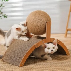 2-in-1-Katzenkratzball aus Holz, Katzenkratzbrett aus Sisal, verschleißfestes Schleifpfotenspielzeug, Massivholzschaber für K