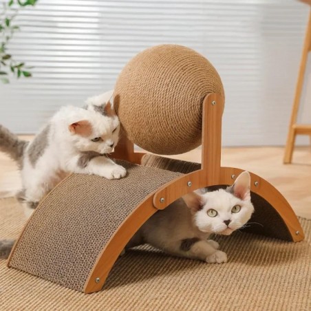 2-in-1-Katzenkratzball aus Holz, Katzenkratzbrett aus Sisal, verschleißfestes Schleifpfotenspielzeug, Massivholzschaber für K