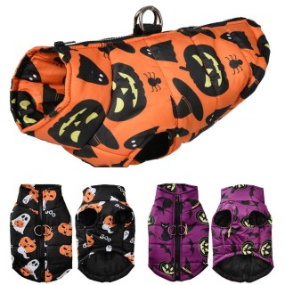 Winter Warme Welpenkleidung Halloween Print Haustier Wasserdichte Jacke Mantel Für Kleine Hunde Katzen Kürbis Party Yorkies K