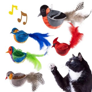 Lebensechtes zwitscherndes Vogel-Katzenspielzeug, berührungsaktiviertes realistisches Vogel-Plüschspielzeug für Hauskatzen Ze