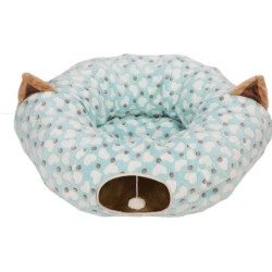 Katzentunnelbett mit Matte, Herzmuster, rund, zusammenklappbar, 3-Wege-Katzenröhrenbett mit Spielball für Katzen