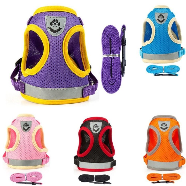 Chihuahua Yorkies Teddy Brustgurte Atmungsaktives Mesh Weste Haustier Hund Leine Reflektierende Welpen Harness M gelb/violett