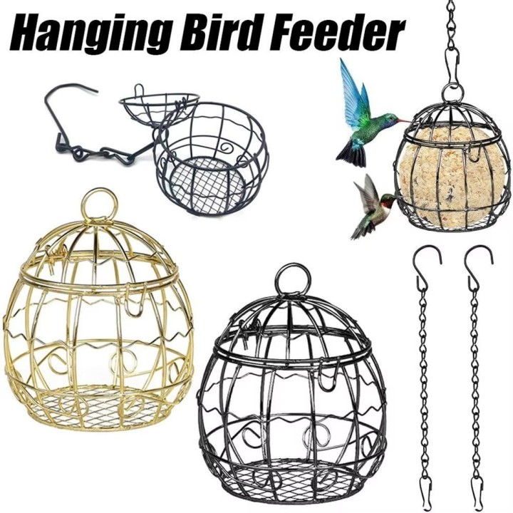 2Pcs mit Haken Metall Hängen Halter Hängen Schmiedeeisen Vogel Feeder Vogel Feeder Garten Im Freien schwarz