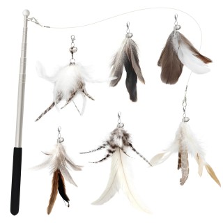 SONGWAY Katzenspielzeug, Feder, Feder, Insekt, flauschige Naturfeder, Feder in Primärfarbe, stabile Angelrute im Lieferumfang