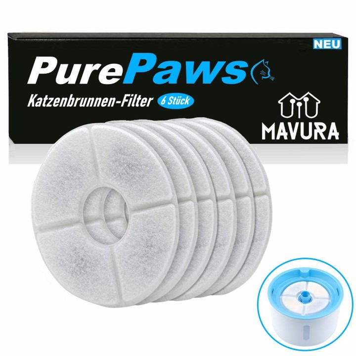 PurePaws Katzenbrunnen Filter Set Trinkbrunnen Wasserspender Ersatzfilter 6Stk