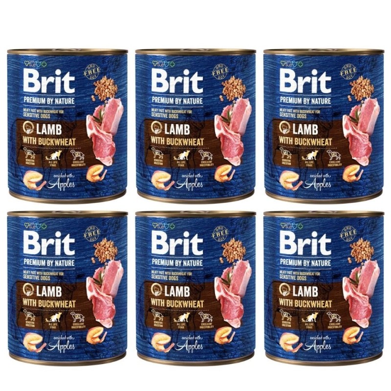 BRIT Premium by Nature 6x800 g Lamm und Buchweizen natürliches Hundefutter