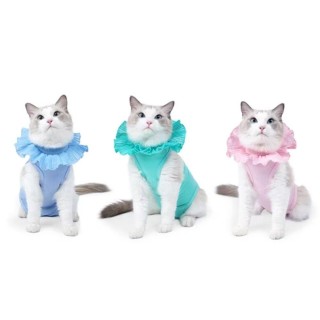 with Lace Neckline Cat Anti-lick Recovery Suit Soft Cat Weaning Bodysuit  for Pets M rosa