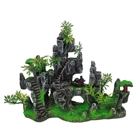 Steingarten Aquarium Zubehör Dekor Aquarium Dekoration Landschaftsbau Harz Hügel Hängende Brücke Ansicht Ornament Dekoratione