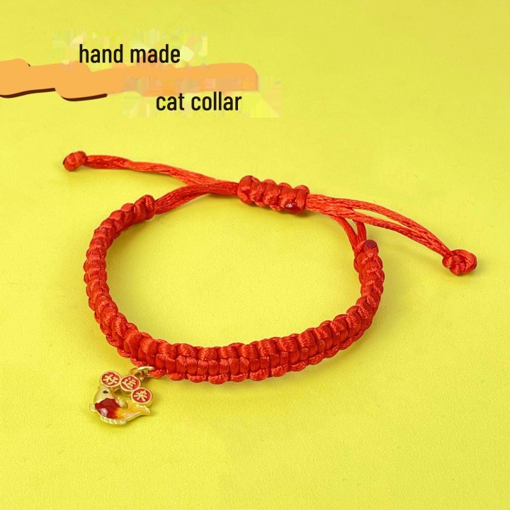 Rotes geflochtenes Katzen- und Hundehalsband aus Seil: Festliche handgefertigte verstellbare Haustier-Halskette mit nationale