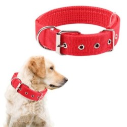 Haustierhalsband, verstellbarer Nylon-Hundehalskreis, langlebiges Haustier-Halsband mit Traktionsring, Heimtierbedarf S rot